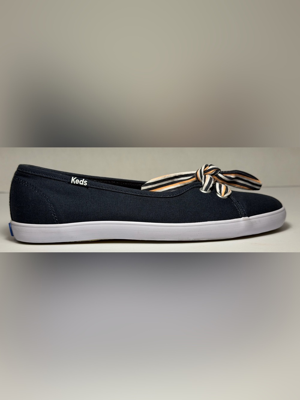 Keds Seaside Navy Canvas Striped Scarf Bow Slip On Skimmer Flats Size 6